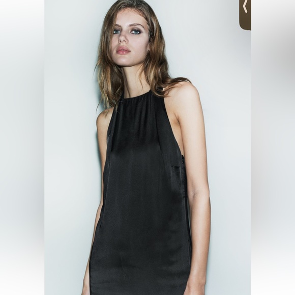 Zara Black Open back Slit Hem Halter neck Long Dress LIMITED EDITION size XS NWT - Picture 6 of 16